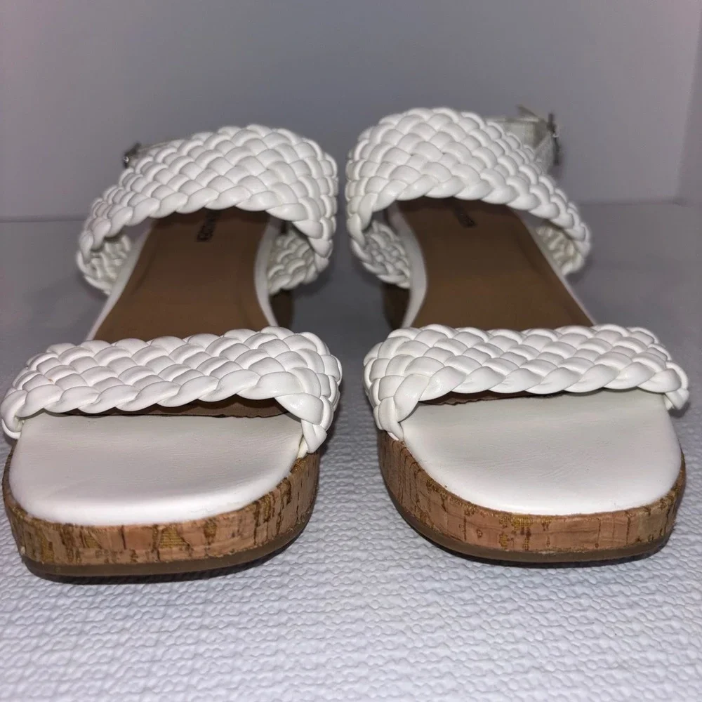 Steve Madden Big Girls Size 4‎ White Woven Braided Strap Cork Wedge Sandals